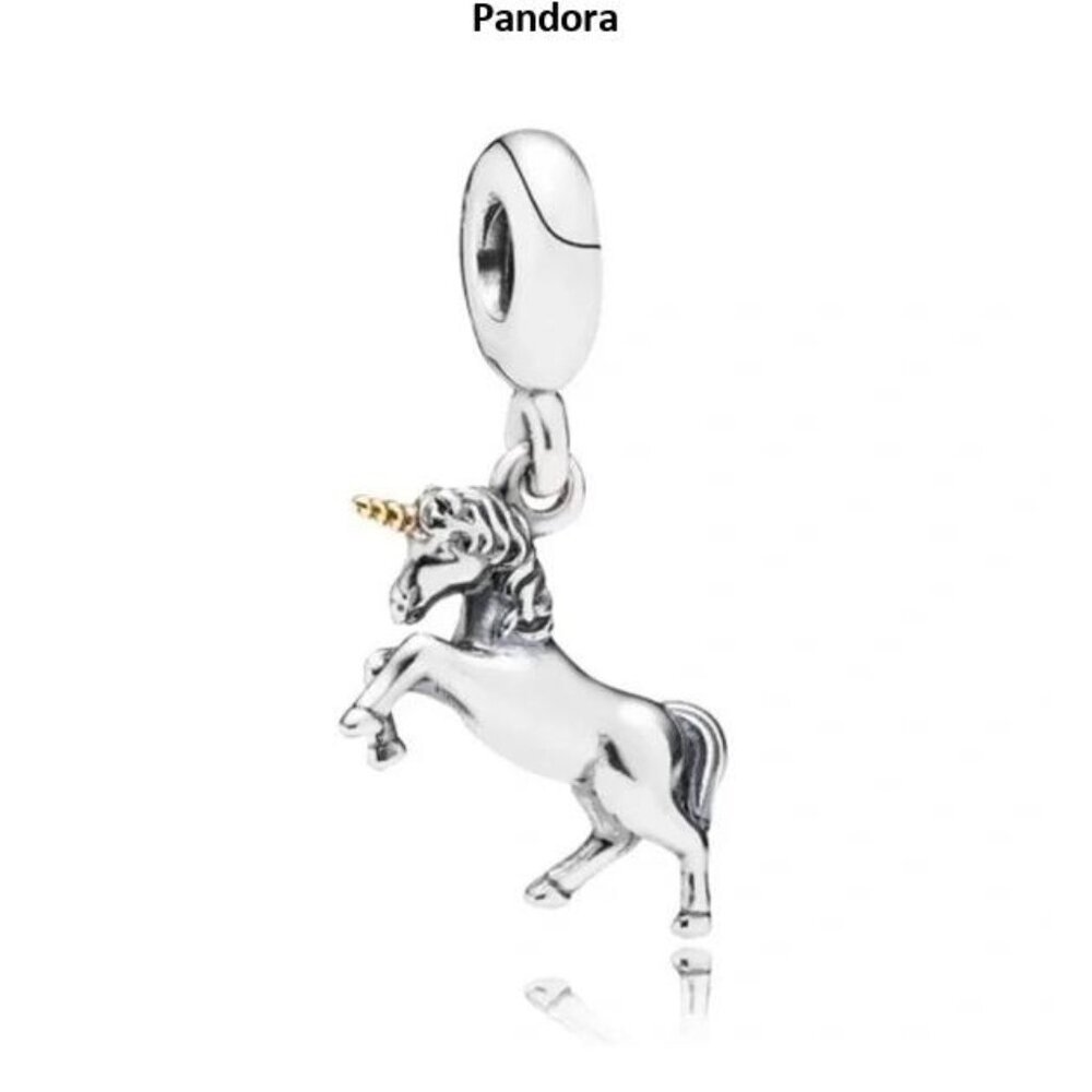 Pandora Sterling Silver & 14K Gold Two Tone Unicorn Bead Dangle Charm